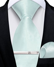 Mint Green Solid Men's Tie Handkerchief Cufflinks Clip Set
