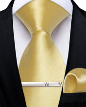  Macaroon Yellow Solid Silk Tie Set with Tie Clip