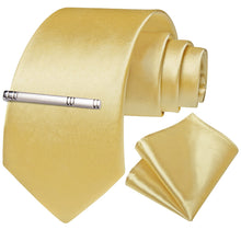  Macaroon Yellow Solid Silk Tie Set with Tie Clip