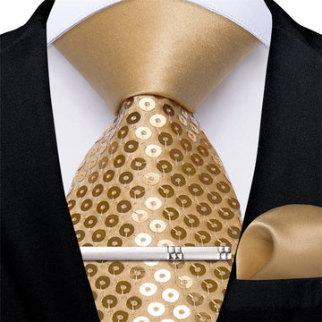 tie price cheap high quality silk light brown solid party sequin ties handkerchief set with mens suit tie clip