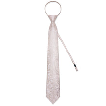 New Champagne Floral Silk Pre-tied Tie Pocket Square Cufflinks Set