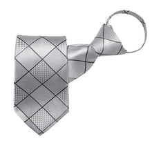 Silver Grey Lattice Silk Pre-tied Tie Pocket Square Cufflinks Set