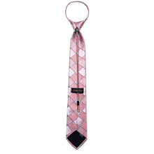 Pink Silver Lattice Silk Pre-tied Tie Pocket Square Cufflinks Set