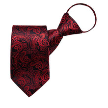 New Red Paisley Silk Pre-tied Tie Pocket Square Cufflinks Set