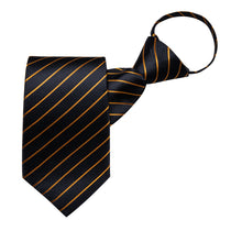 Black Golden Stripe Silk Pre-tied Tie Pocket Square Cufflinks Set