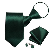 New Green Stripe Silk Pre-tied Tie Pocket Square Cufflinks Set