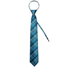 New Blue Black Stripe Silk Pre-tied Tie Pocket Square Cufflinks Set