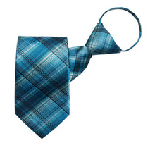New Blue Black Stripe Silk Pre-tied Tie Pocket Square Cufflinks Set
