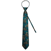 Green Paisley Silk Pre-tied Tie Pocket Square Cufflinks Set