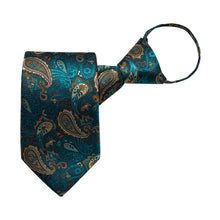 Green Paisley Silk Pre-tied Tie Pocket Square Cufflinks Set