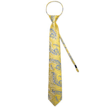 Yellow Blue Floral Silk Pre-tied Tie Pocket Square Cufflinks Set