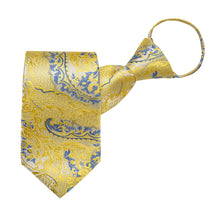 Yellow Blue Floral Silk Pre-tied Tie Pocket Square Cufflinks Set