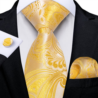 Yellow Floral Men's Tie Pocket Square Handkerchief Set