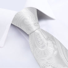 White Floral Men's Tie Handkerchief Cufflinks Clip Set