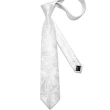 White Floral Men's Tie Handkerchief Cufflinks Clip Set