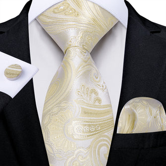 Champagne Floral Men's Tie Pocket Square Handkerchief Set