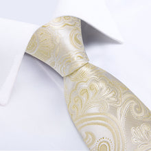 Champagne Floral Men's Tie Handkerchief Cufflinks Clip Set