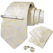 Champagne Floral Men's Tie Handkerchief Cufflinks Clip Set