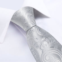 Grey Floral Men's Tie Pocket Square Handkerchief Set
