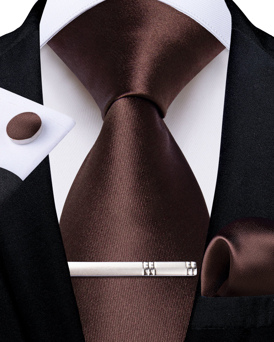 Maroon Solid Men's Tie Handkerchief Cufflinks Clip Set