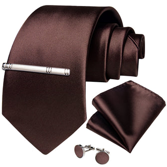 Maroon Solid Men's Tie Handkerchief Cufflinks Clip Set