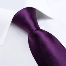 Purple Solid Men's Tie Handkerchief Cufflinks Clip Set