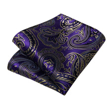 Blue Black Golden Floral Men's Tie Handkerchief Cufflinks Clip Set