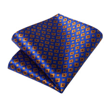Blue Orange Green Plaid Men's Tie Pocket Square Handkerchief Set