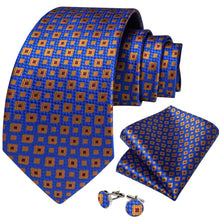 Blue Orange Green Plaid Men's Tie Pocket Square Handkerchief Set