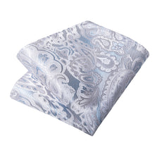 Silver Floral Men's Tie Pocket Square Handkerchief Set