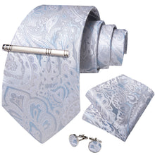 Silver Floral Men's Tie Handkerchief Cufflinks Clip Set