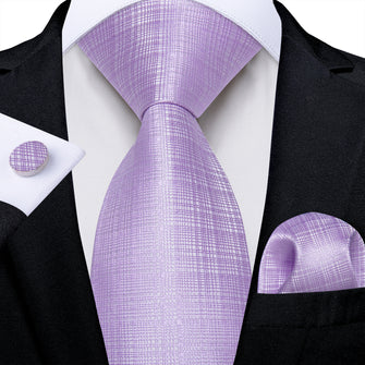 Purple Striped Solid Men's Tie Pocket Square Handkerchief Set