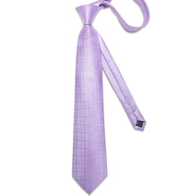 Pink Striped Men's Tie Handkerchief Cufflinks Clip Set