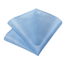 Sky Blue Striped Solid Men's Tie Pocket Square Handkerchief Set