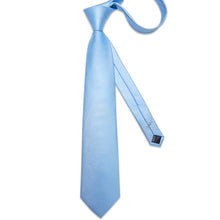 Sky Blue Solid Men's Tie Handkerchief Cufflinks Clip Set
