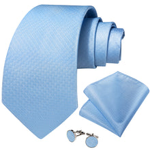 Sky Blue Striped Solid Men's Tie Pocket Square Handkerchief Set