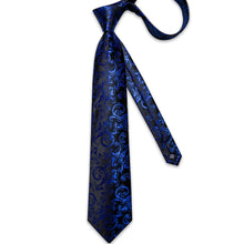 Black Blue Floral Men's Tie Pocket Square Handkerchief Set