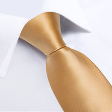 Champagne Golden Solid Men's Tie Handkerchief Cufflinks Clip Set