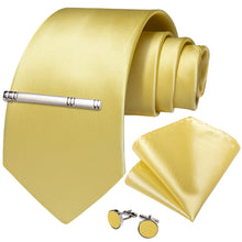 Light Yellow Solid Men's Tie Handkerchief Cufflinks Clip Set