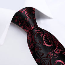 Black Claret Floral Men's Tie Pocket Square Handkerchief Set