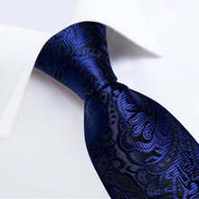 Blue Floral Men's Tie Handkerchief Cufflinks Clip Set