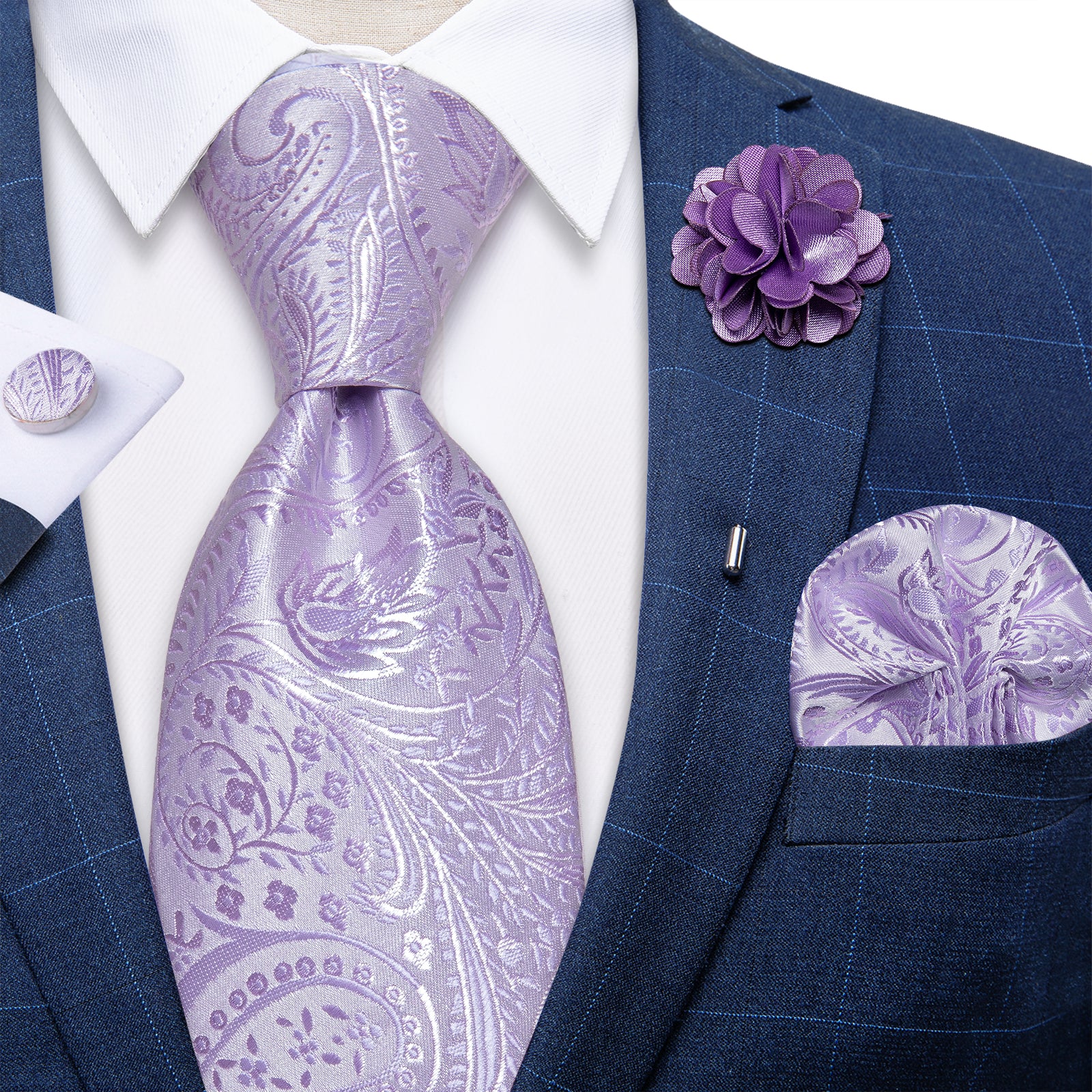 Lavender Purple Paisley Men's Tie Set
