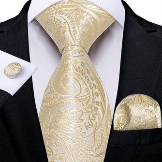 Golden Floral Men's Tie Pocket Square Handkerchief Set