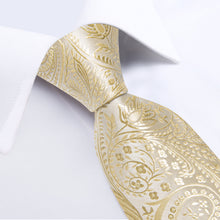 Golden Floral Men's Tie Handkerchief Cufflinks Clip Set