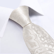 Milky White Floral Men's Tie Handkerchief Cufflinks Clip Set