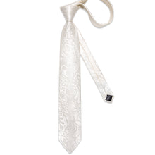 Milky White Floral Men's Tie Handkerchief Cufflinks Clip Set