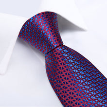 Blue Red Striped Men's Tie Pocket Square Handkerchief Set