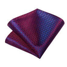 Blue Red Striped Men's Tie Handkerchief Cufflinks Clip Set