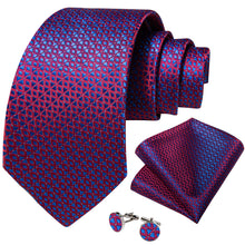 Blue Red Striped Men's Tie Pocket Square Handkerchief Set