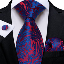 Red Blue Floral Men's Tie Pocket Square Handkerchief Set